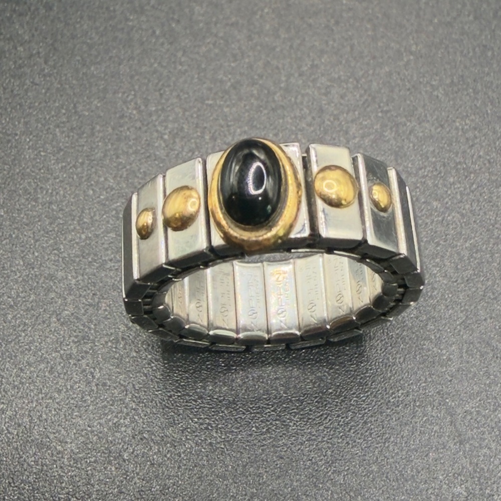 Vintage Zoppini Stainless Steel 18K Yellow Gold 750 Expandable Flex Band Ring ~